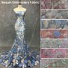 1 Yard Luxury Mesh Bead Tube Sequin Embroidery Fabric African Nigerian Tulle Fabric Diy Bridal Wedding Stage Evening Party Dress