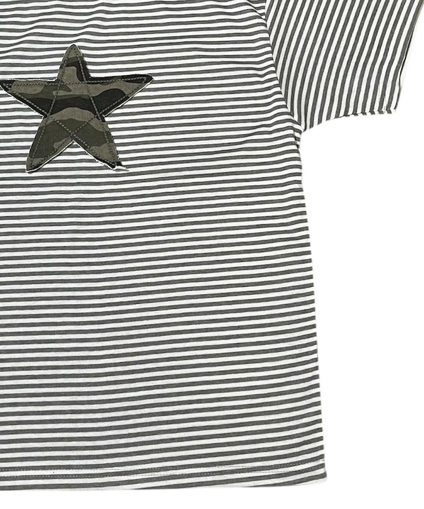 SK8ER ROCK Star Stripe Soft T-Shirt ((White*Melange Gray))