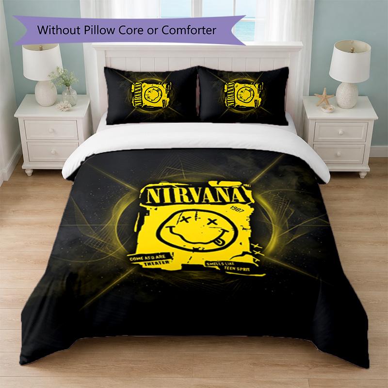 Ensemble de literie 3 pièces imprimé Nirvana Housse de couette avec deux taies d'oreiller Linge de lit doux pour chambre à coucher à la maison