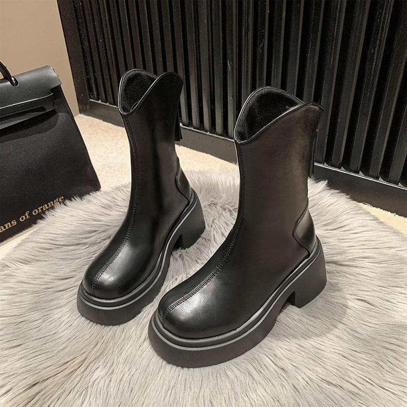 

But knee boots women s shoes autumn and winter new V-mouth heightening thick heel thin short boots high thick-soled knight boots 40 чёрный