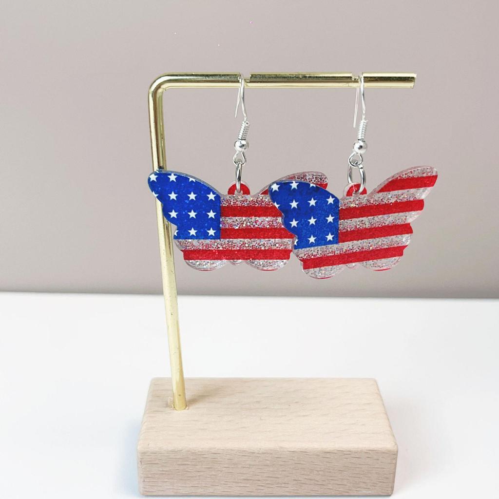 Patriotic Flag Earrings: Sunflower, Heart, Butterfly & Star Designs