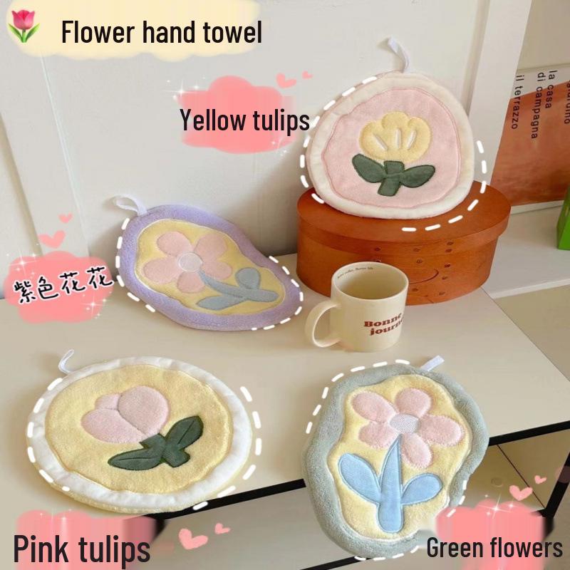 

Очаровательное цветочное полотенце для рук с петлей для подвешивания - Быстросохнущее, Высокая впитываемость, Не линяет, Идеально для детской ванной комнаты Green Little Flower