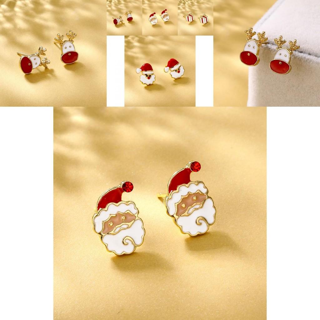 Beautiful Geometric Christmas Earrings Alloy Material With Deer And Santa