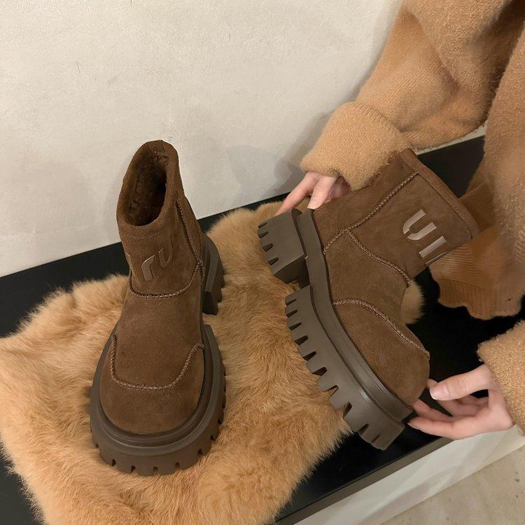 2025 Winter New Short Boots Platform Martin Boots Women's Boots Sleeve Versatile Fashion Cotton Shoes Velvet Thin Boots Tide