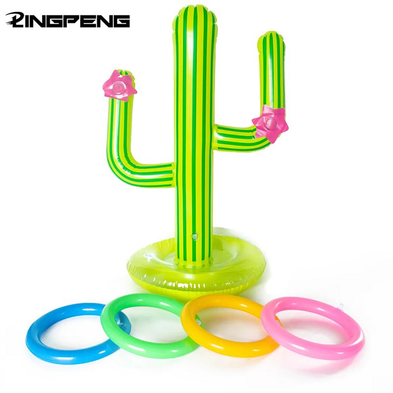 Inflatable Cactus Ring Toss Game Set Summer Pool Beach Party Toys Floating Decorations for Swimming Pool Fun