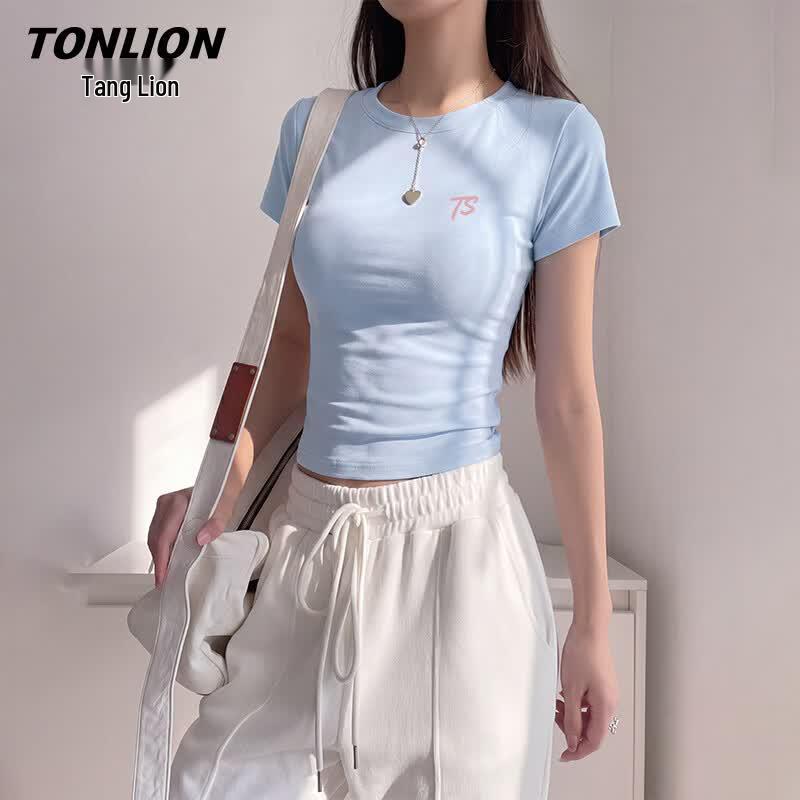 TonLion Women s Slim Fit Letter Print Short Sleeve T-Shirt XL