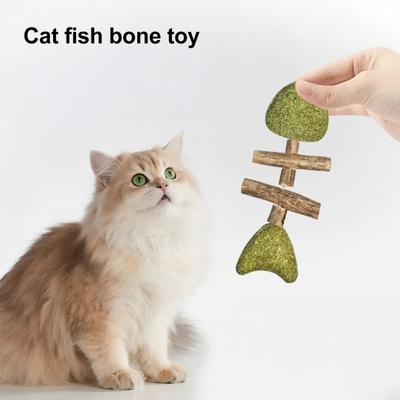 3 Pezzi Bastoncini Naturali da Masticare per Gatti Forma di Osso di Pesce Giocattolo Vite d'Argento e Erba Gatta Giocattolo Strumento per la Cura dei Denti del Gatto per la Salute Dentale Pulizia dei Denti