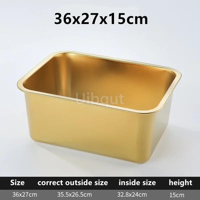 Gold Golden 304 Stainless Steel Plate Storage Tray Rectangular Square Oven Basin Baking Pot Dish Deep Bbq Cafeteria Soup Bowl
