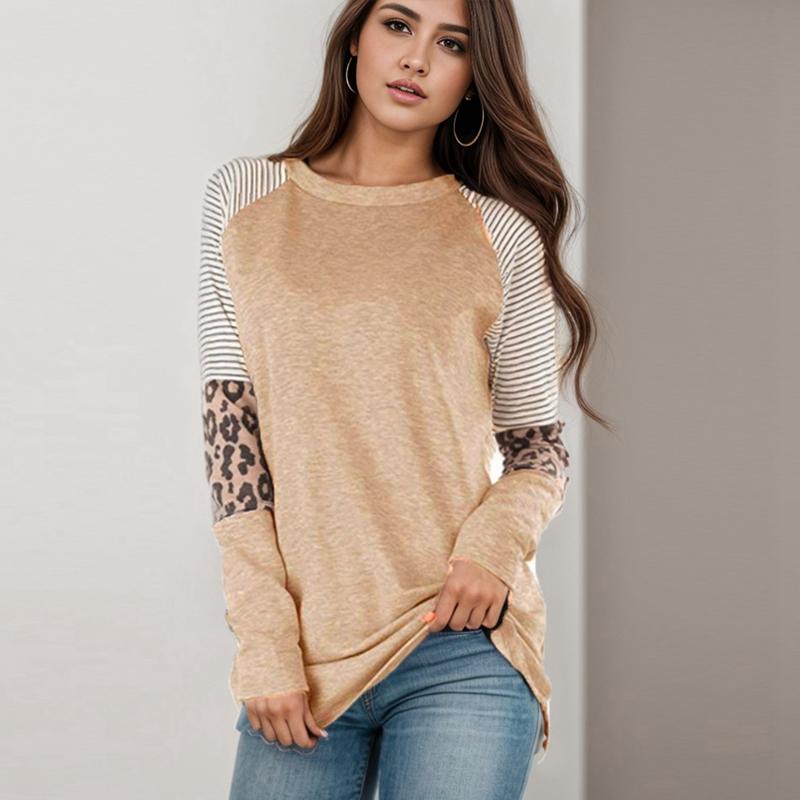 Women's Color-Blocked Stripes Round Neck Casual Long Sleeve Sweatshirt Autumn Outwear