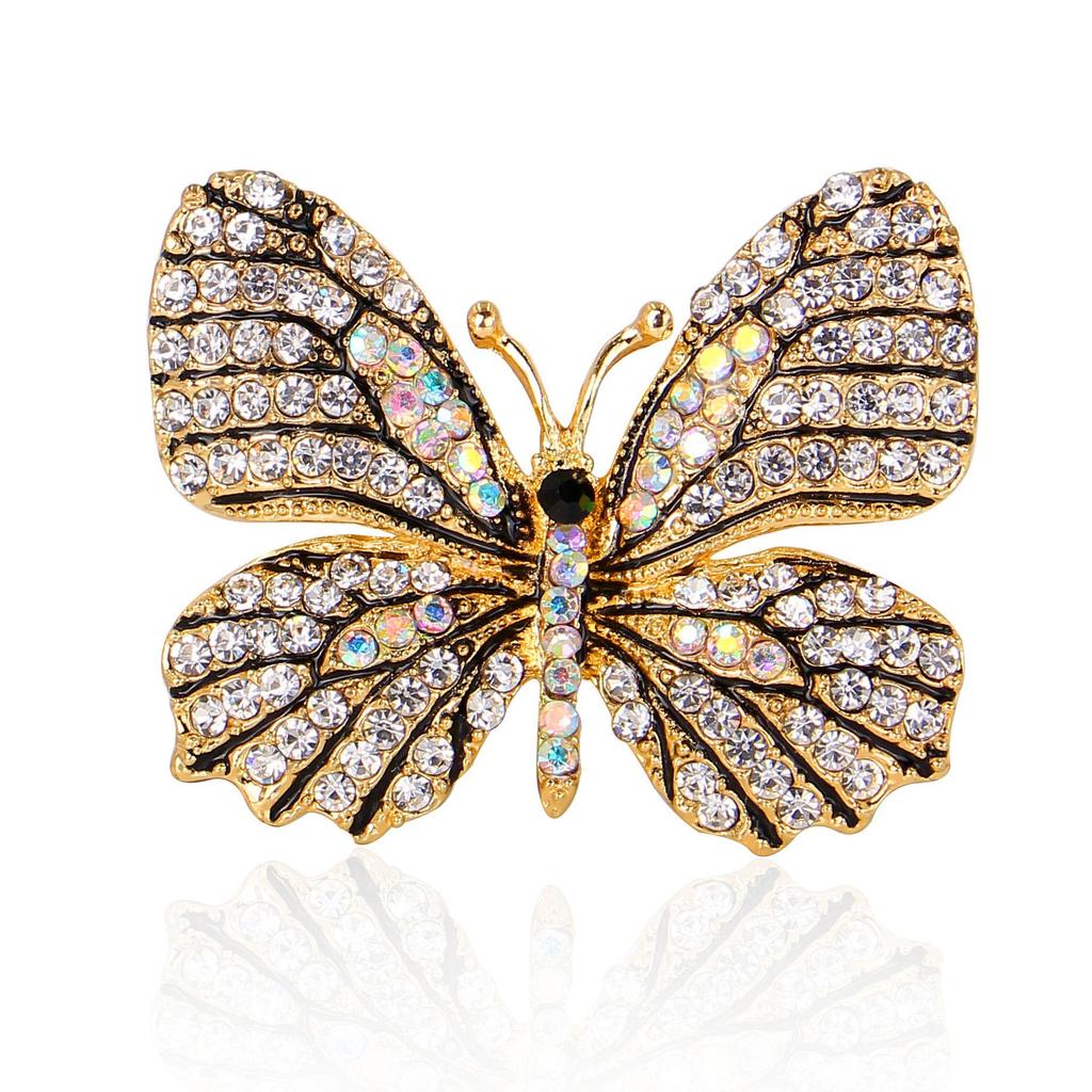 Korean Style Butterfly Drip Oil Brooch with Rhinestones - Exquisite Corsage Clothes Accessory