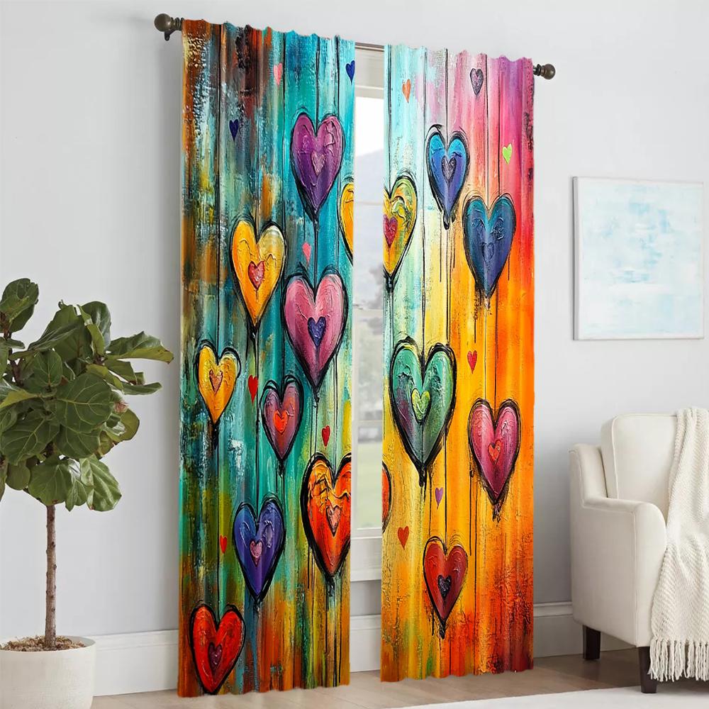 2 pcs   versatile polyester transparent curtains for home decoration Love Graffiti Art Colorful for use in bedrooms and living