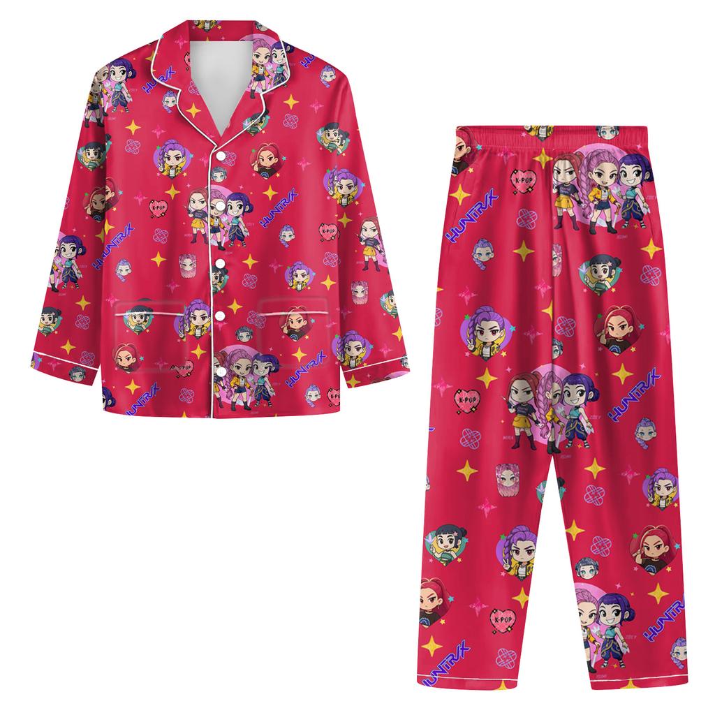 Women's 2 Piece Printed Suit Long Sleeve Button Up Top Wide Leg Pants Suit Set Pajamas Home Casual Suit