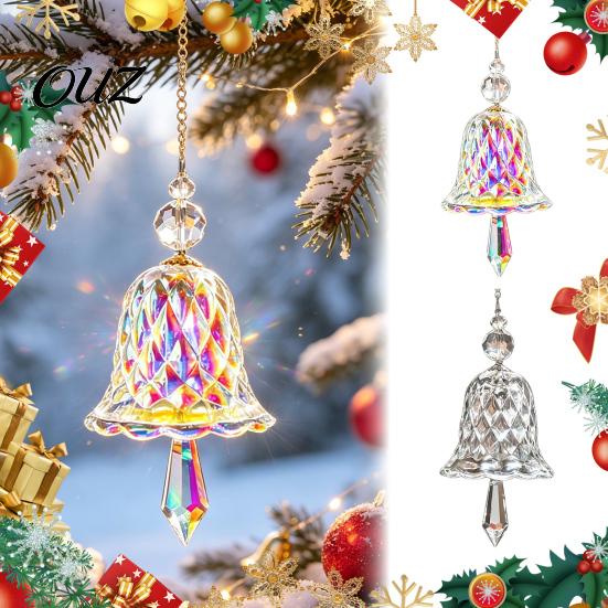 Holiday Window Hanging Bells Faux Crystal Bell Suncatcher, Glass Prism Wind Chime Ornament, Clear Rainbow Chimes Christmas Tree Maker for Indoor