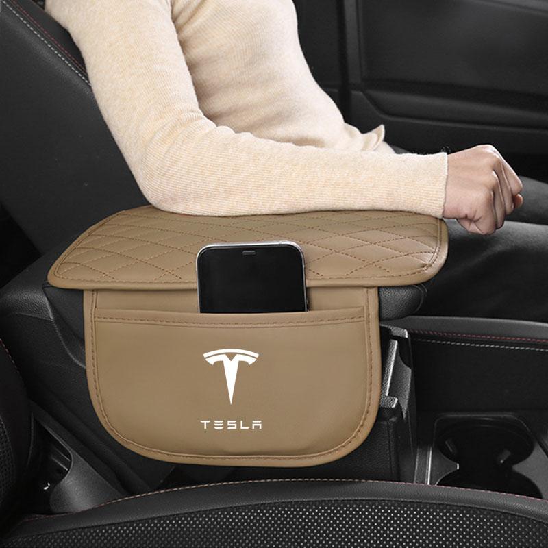 1Pcs Leather Car Armrest Mat Tissue Boxes Height Pad Armrest Box For Tesla Model 3 S X Y 2022 Style Roadster Invader Coil Mod WYE K80