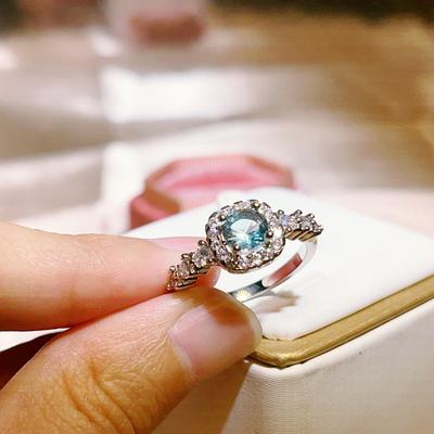 European and American Zircon Imitation Gem Rings Sapphire Rings Sky Blue