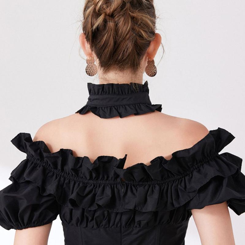 Mode Rüschen Knopf Falscher Kragen Für Frauen Stehkragen Abnehmbar Falsches Armband Für Mädchen Manschetten Falsche Manschetten Zubehör