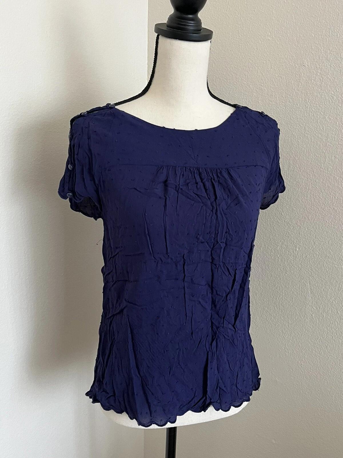 ANTHROPOLOGIE MAEVE Женская темно-синяя блузка топ в горошек с короткими рукавами Размер 6 4XL