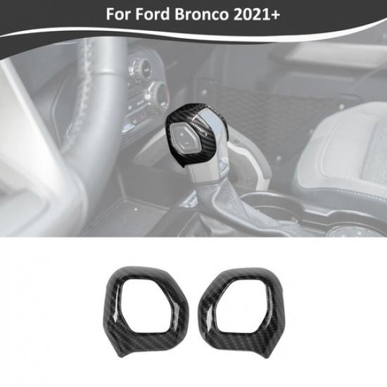 2x Gear Shift Knob Head Cover Trim Bezels For Ford Bronco 2021-2023 Carbon Fiber