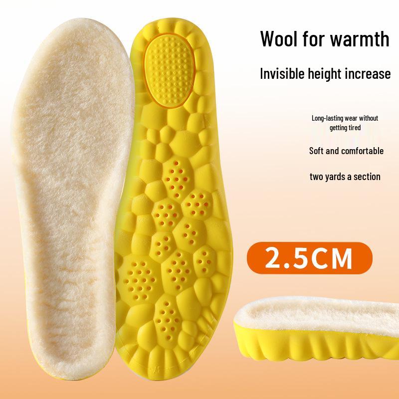 Thickened Warm Wool Height-Increasing Insoles: Breathable, Sweat-Absorbent, Shock-Absorbing, Soft, Comfortable for Men & Women.