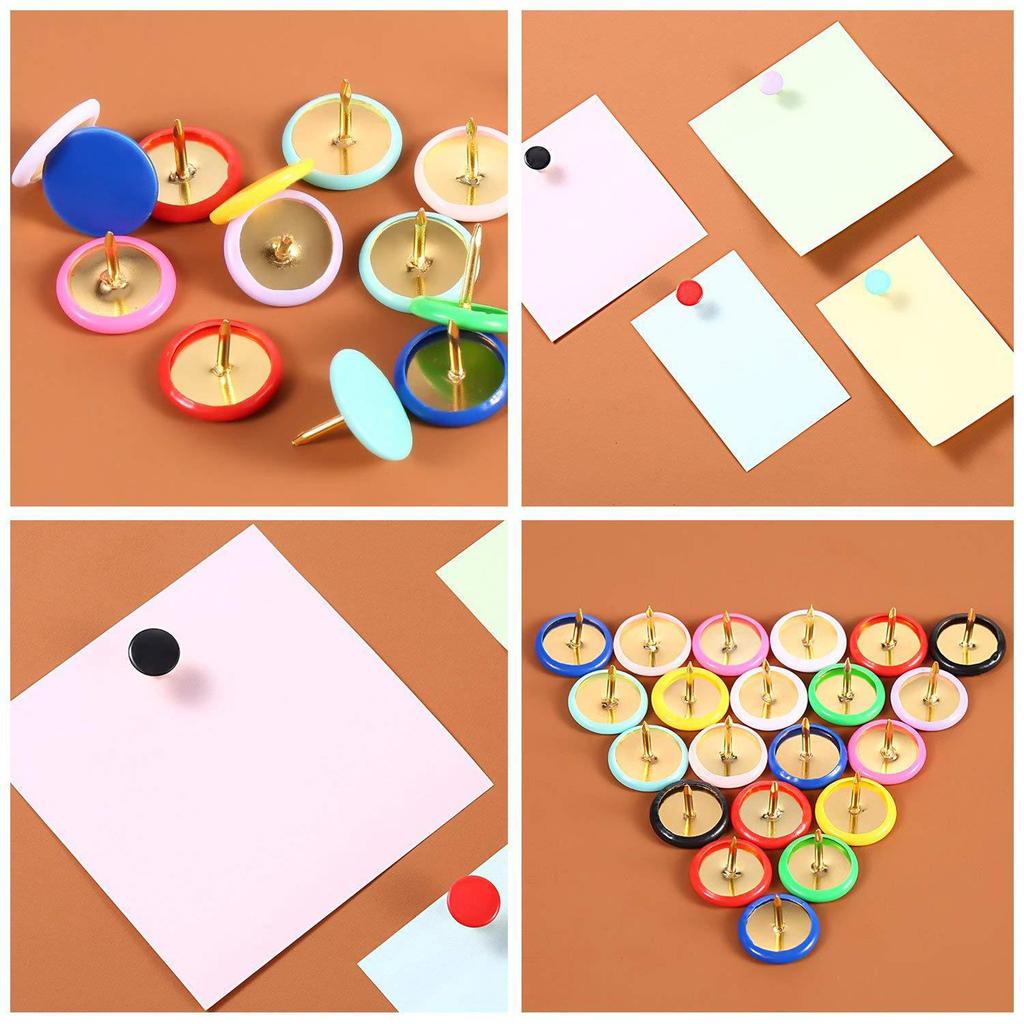 100pcs Colored Flat Thumb Tacks Roundness Plastic and Metal Flat Thumb Tacks for Office School & Personal Use