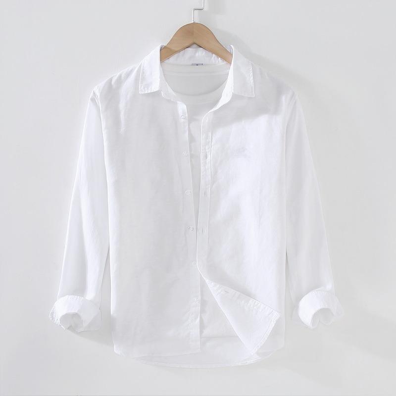 Spring and Summer Breathable Linen White Long-sleeved Shirt Men s Cotton and Linen Shirt Business Casual Shirt Men S