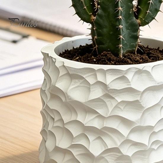 Concave Convex Flowerpot 3D Printed Wave Pattern Plant Pot, Matte White Succulents Planter, Integrated Molding Simple Design Pot Smooth Decorative