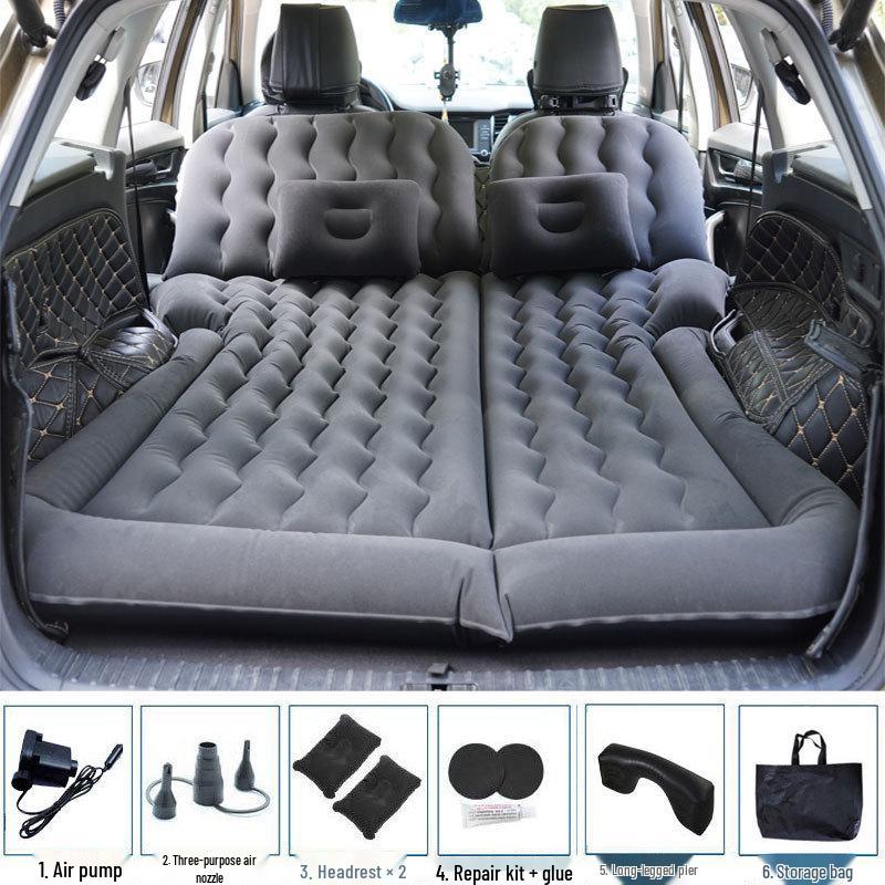 Universal Inflatable Car Mattress - Portable Folding Flocked Bed for Back Seat, SUV, and Sedan Trunk