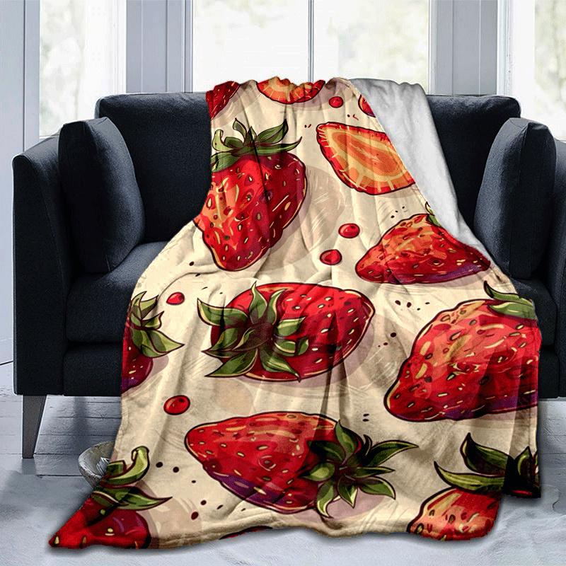 1pc Strawberry Printing Lightweight Flannel Blanket, Comfortable and Warm Blanket, for Camping Sofa Bed and Couch Office, Suitable for Gift B