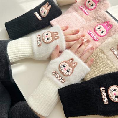 Gebreide Wol Halfvingerhandschoenen voor Dames Herfst en Winter Warm Student Schrijven Pluche Pols Beschermd Vingerloze Handschoenen