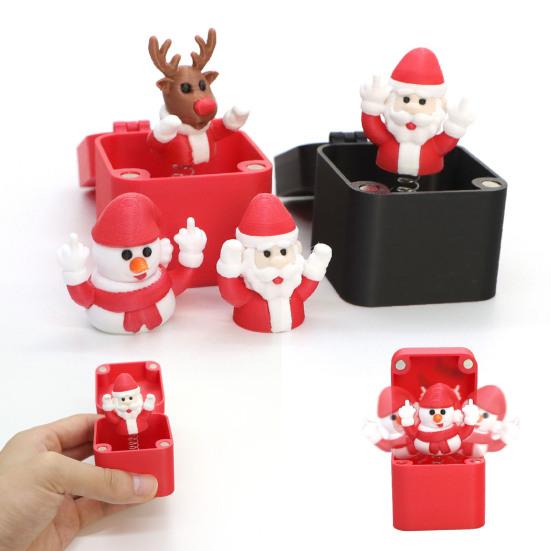 1/2/4Pcs Christmas Middle Finger In A Box Ornament Pop-up Santa Claus Reindeer Snowman Box Desktop Decoration Tricky Props Gag Prank Gift