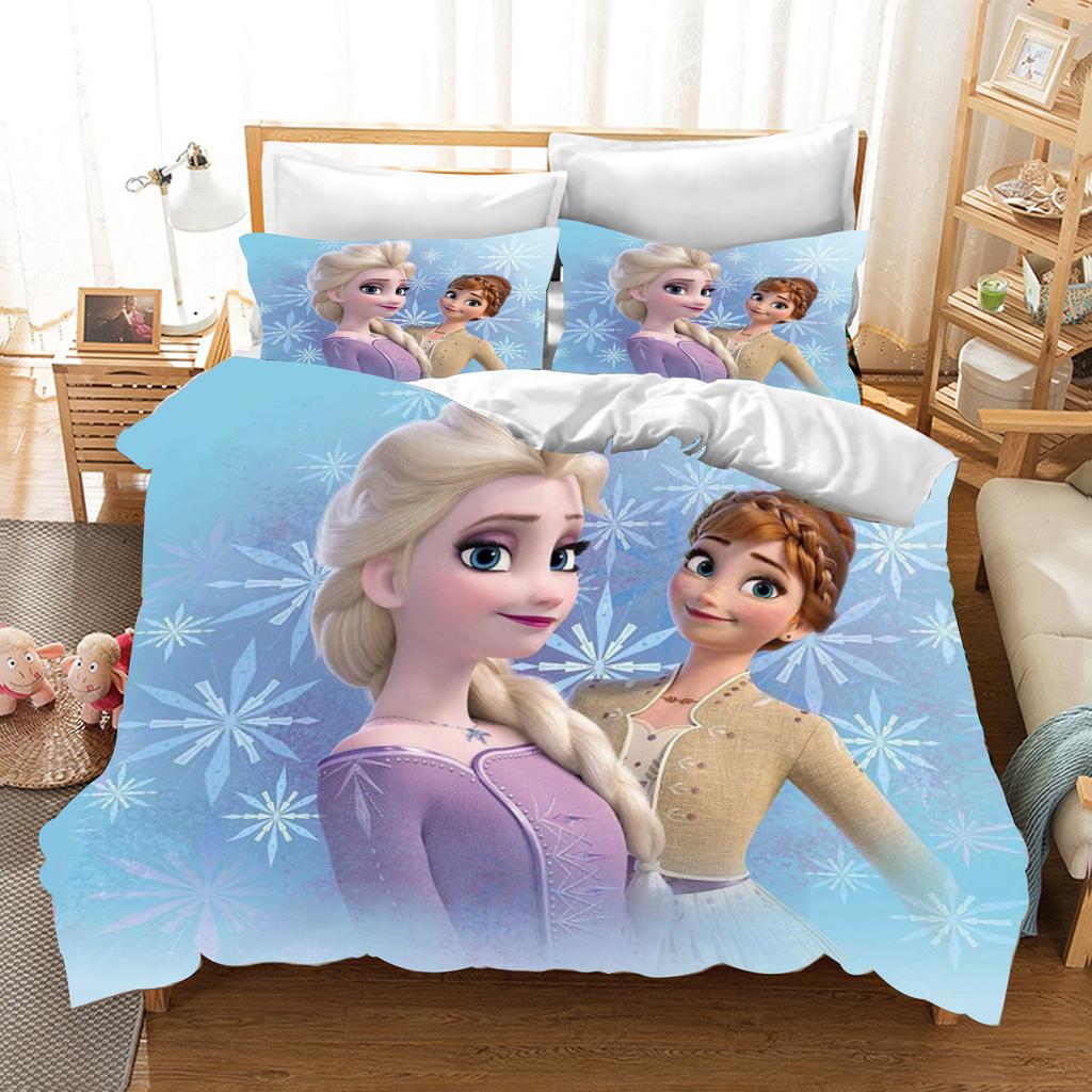 Children's Frozen Princess Bedding Set Elsa Bear Duvet Cover Queen with Pillowcase 3D Children's Bedding Set