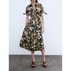 Za2025 Spring New Women's Clothing Temperament Waist-Controlled Flowers Print Poplin Midi Skirt Dress 2944 216