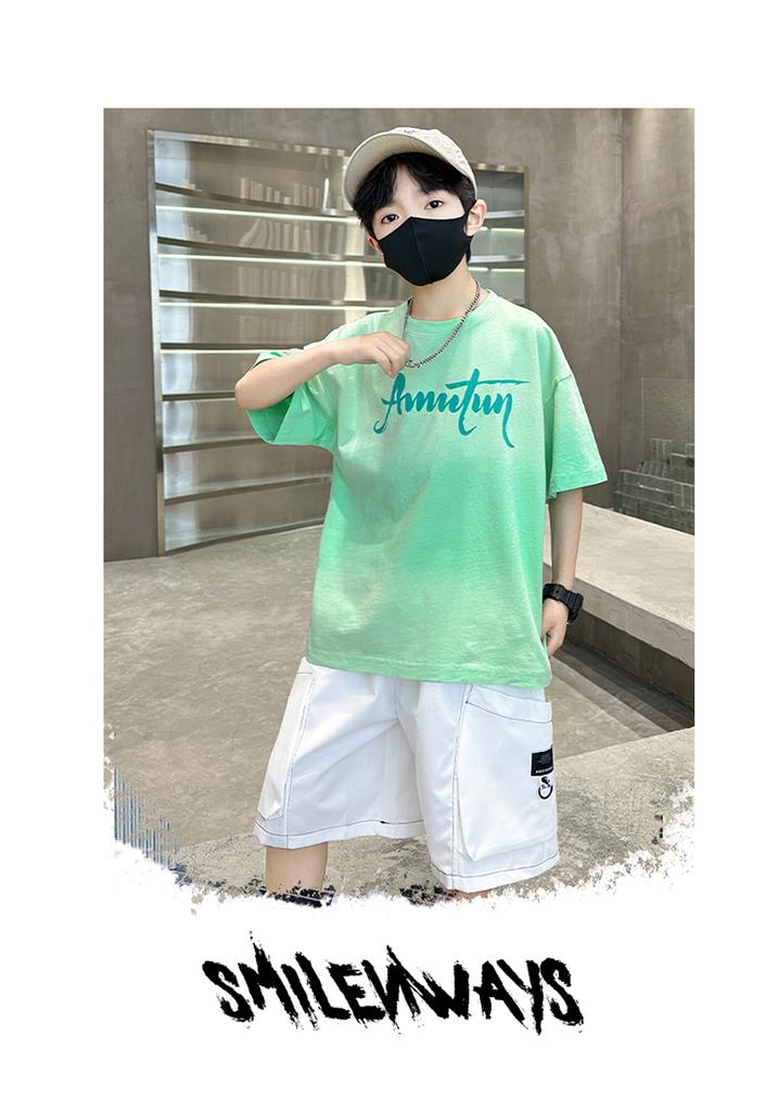 Boys' Summer Outfit Set 2026 New Trendy Children's Summer Tie Dye Gradient Short Sleeved Two-piece Set for Boys' Handsome Children's Clothing