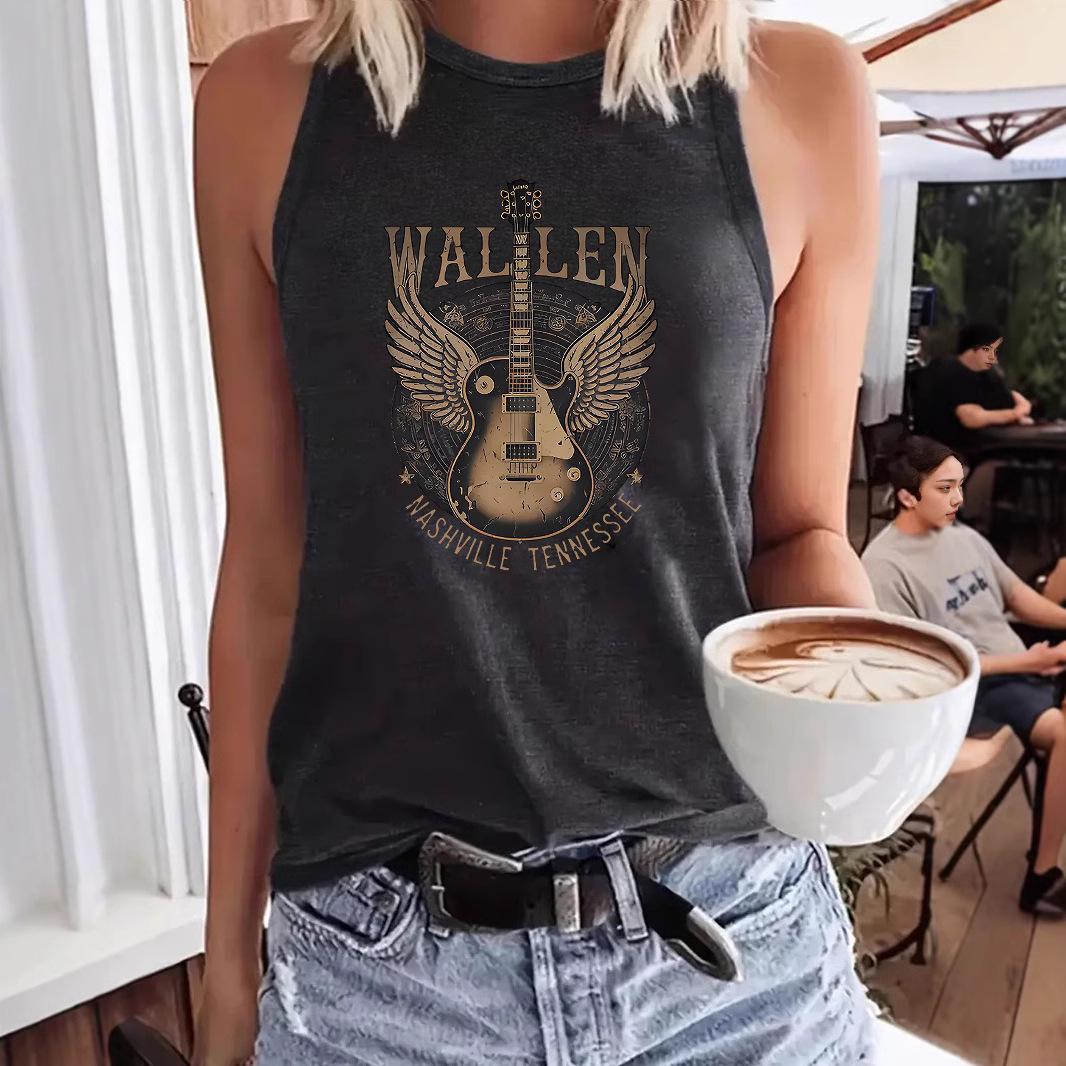 

Summer Fashion Women s WALLEN Guitar Disc Loose Tank Top S темно-синього кольору
