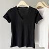 Summer cotton simple solid Women's t shirts korean v-neck Short-sleeve T-shirt casual slim Elastic pink y2k Tops women clothing
