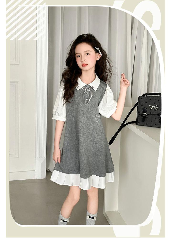 Girl's Super Beautiful Dress, College Style Shirt Dress, 2026 New Summer Short Sleeved Korean Version, Big Children's Trend