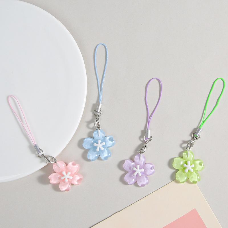 Cute Colorful Resin Cherry Blossom Keychain Korean Style Fresh Mobile Phone Chain for Women Girls Couple Accessories Bag Gift