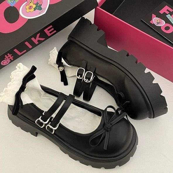 Thick-soled heightening single shoes Mary Jane shoes women s summer skirt shallow mouth small leather shoes 35