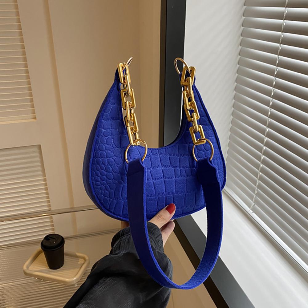 Fashi Felt Cloth Pattern Shoulder Bags For Women Small Handle Underarm Bag Clutch Luxury Solid Color Female Handbag With Purse