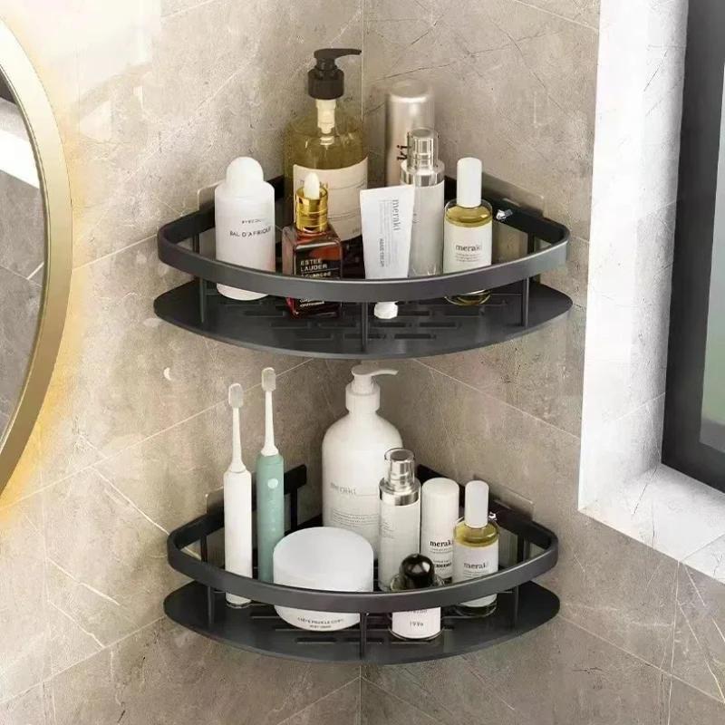 No Drill Wall Mount Bathroom Storage Shelf Corner Shower Rack Organizer with Adhesive