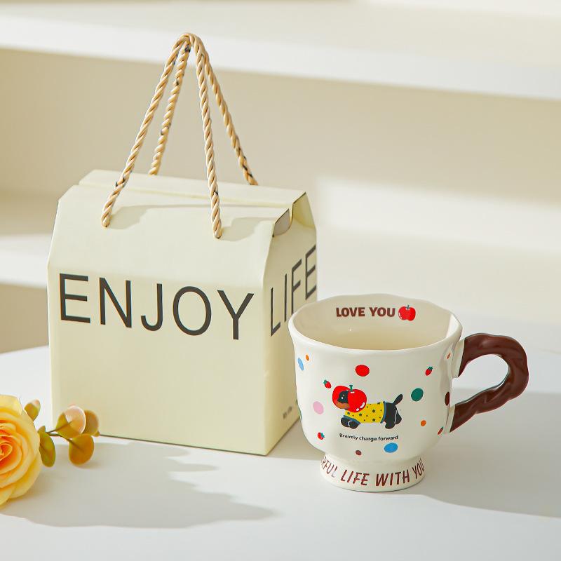 Creative cute dachshund ceramic mug couple cup water cup household coffee cup for friends birthday gift