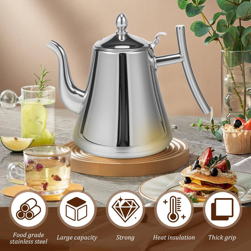 Tea Kettle Thickened Stainless Steel Kettle Coffee Pot Tea Pot With Filter Household Use Flat Bottom Universal Pot For Tea And