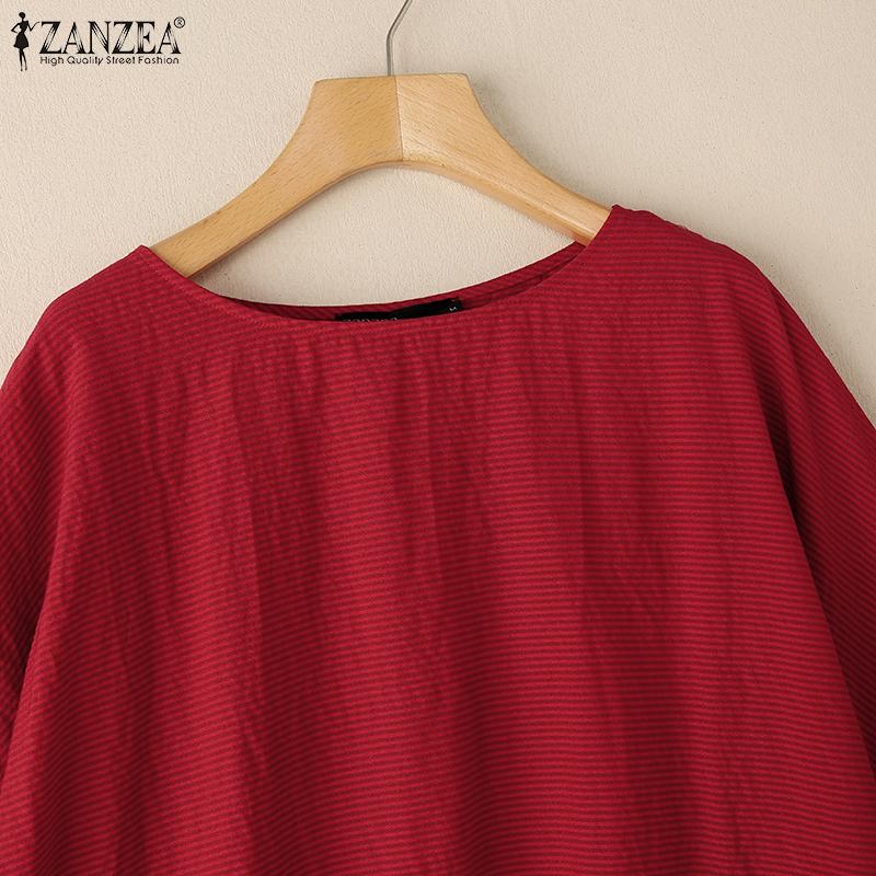 ZANZEA Women Casual 3/4 Sleeve Summer Loose Stripe Blouse