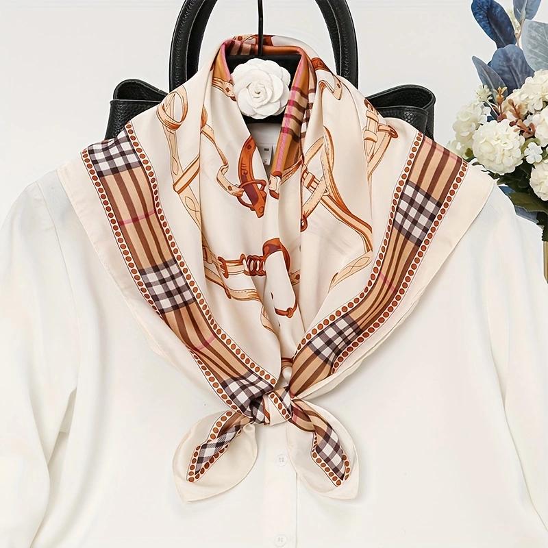 1pcs 70cm Plaid Chain Printed Square Scarf for Women Imitation Silk British Style Headwear Bag Decoration Clothing Square Scarf