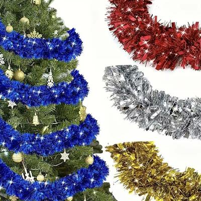 1 ST 2/5/10M Kleurrijke Strepen Krans Kerst Glitters Slingers Tinsel Lint DIY Kerstversieringen Strip