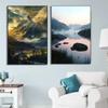 Lume Peisaj Natural Peisaj Mare Munți și râuri poster Pictură pe pânză Artă de perete Imagini cu peisaje Camera de zi Decor pentru casă