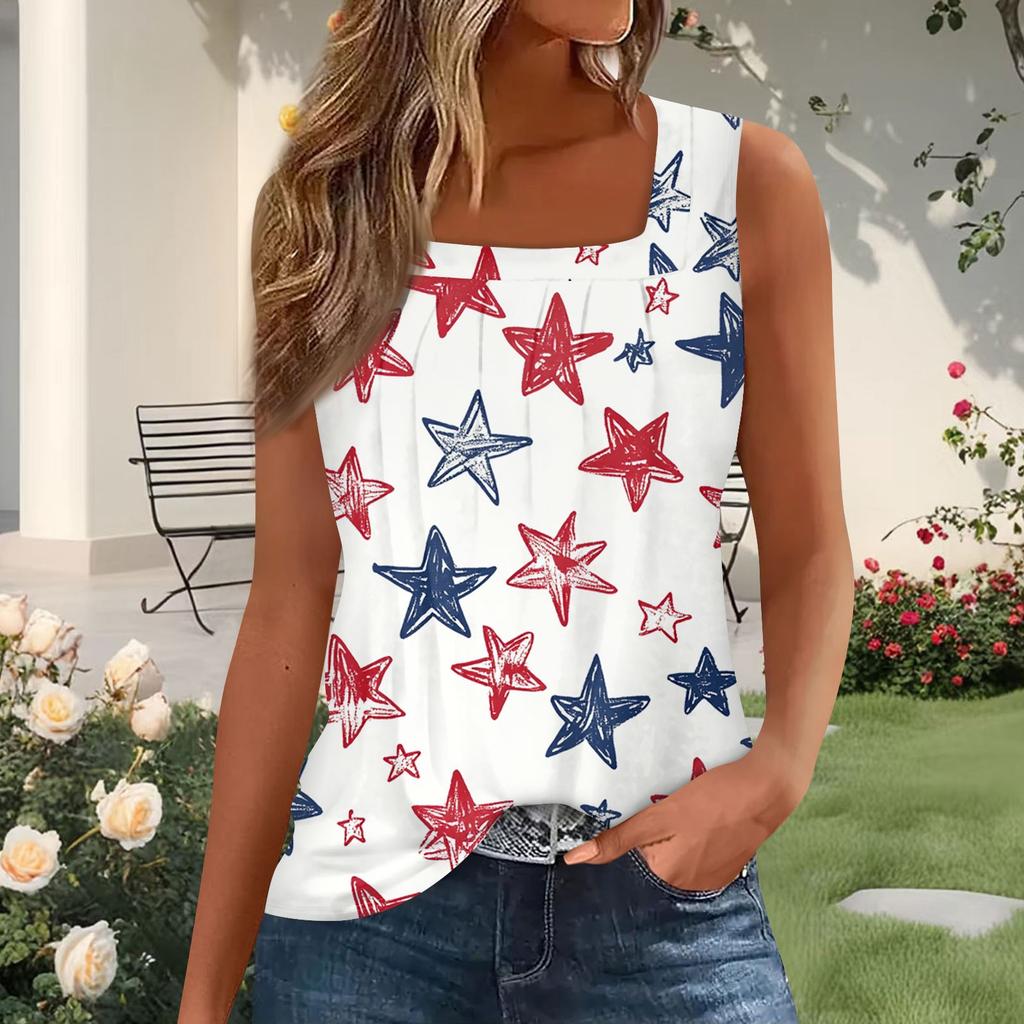 Dámský módní plisovaný top s potiskem a čtvercovým výstřihem