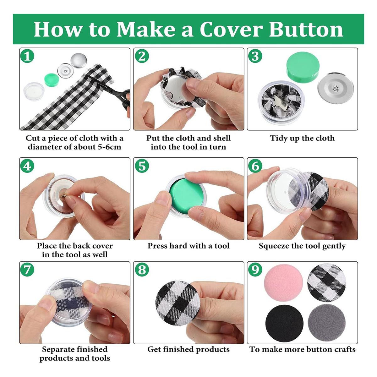 

2025+100 Sets Cover Buttons Kit with Tools Size Buttons to Cover Self Cover Buttons DIY Fabric Cloth Cover Buttons 1.1 Inch China Mainland