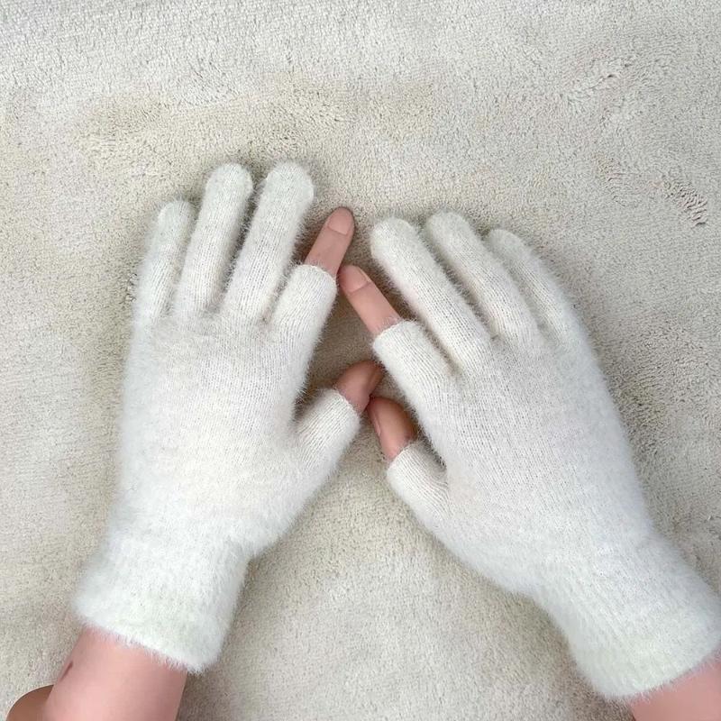 1Pair Black Gray Men & Women Winter Warm Fingerless Gloves For Writing And Touch Screen Use Casual Outings Riding Gloves