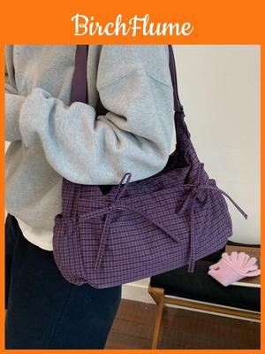 Nylon Urban Minimalist Single Shoulder Bag With Tie Closure For Daily Use
